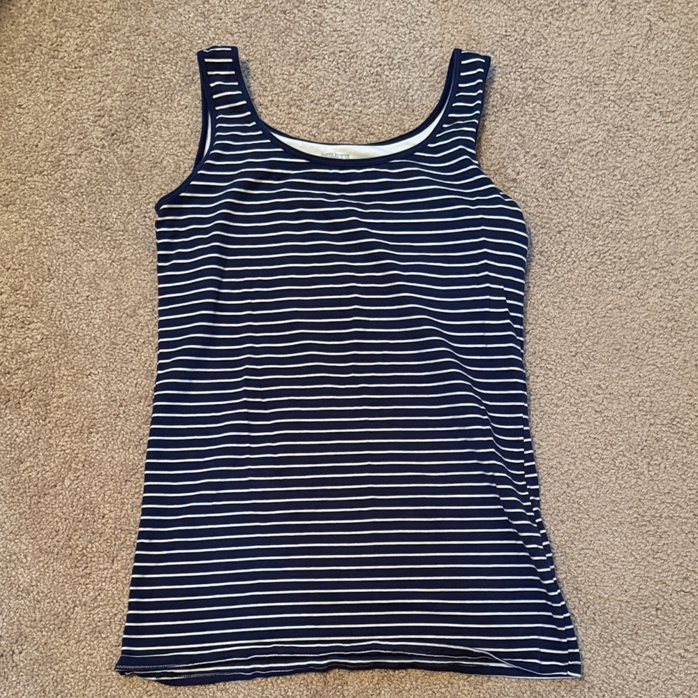 Duluth Trading Co Navy Stripe Tank with Built in Bra